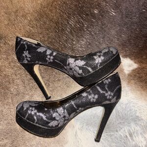 Reba Black and Gray Floral Heels